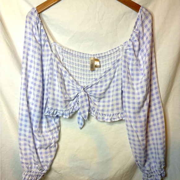 Divided Gingham Off-Shoulder Top in Lavender and White Size XL - Picture 1 of 5